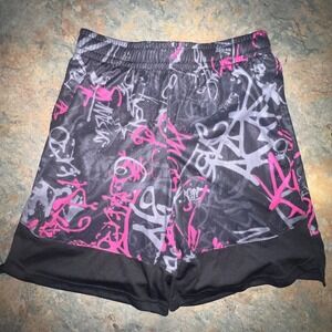 DSG Youth Knit Train Shorts, Large, Black & Pink Graffiti Design